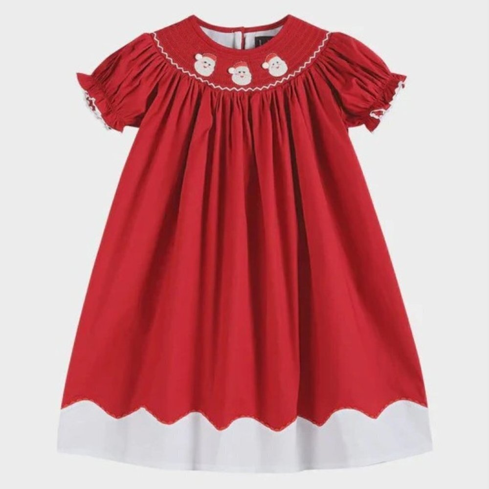 Lil Cactus Kid's Red and White Santa Smocked Dress - 6Y